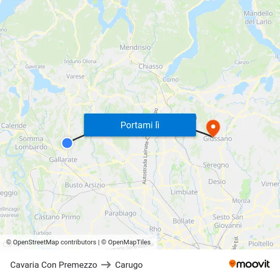 Cavaria Con Premezzo to Carugo map