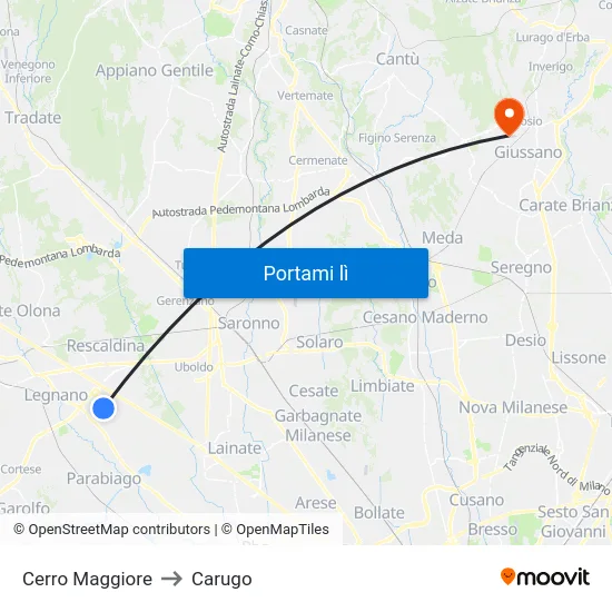 Cerro Maggiore to Carugo map