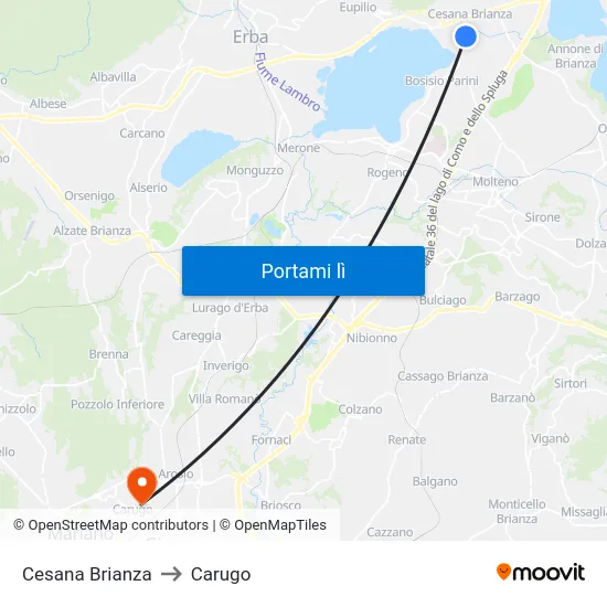 Cesana Brianza to Carugo map