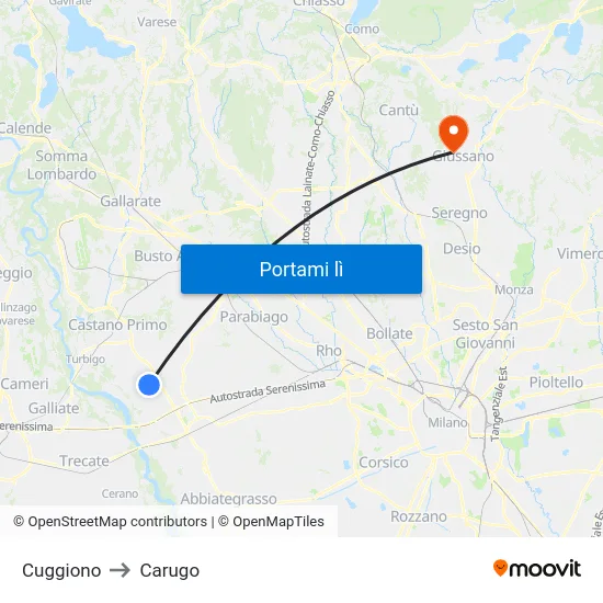 Cuggiono to Carugo map