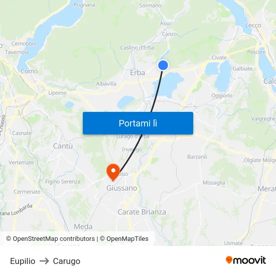 Eupilio to Carugo map