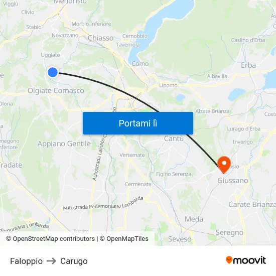 Faloppio to Carugo map