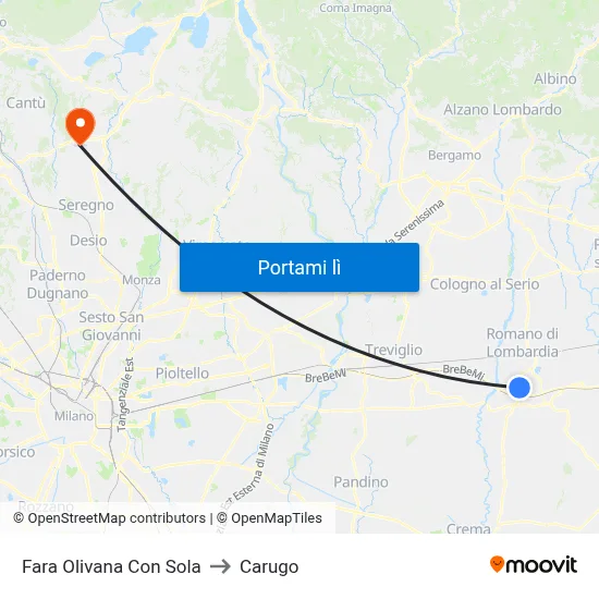 Fara Olivana Con Sola to Carugo map