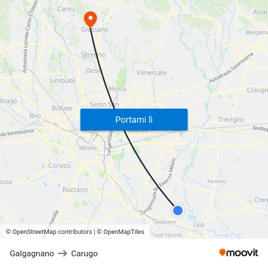 Galgagnano to Carugo map