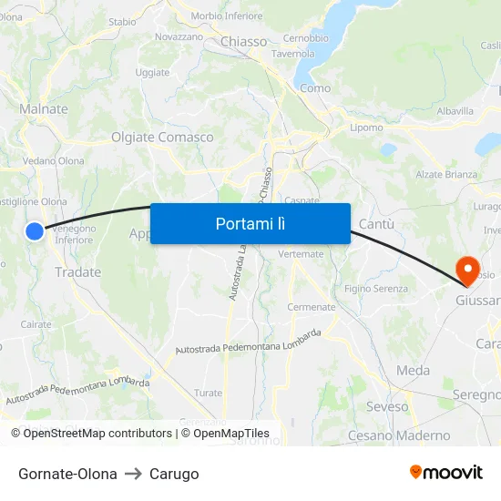 Gornate-Olona to Carugo map
