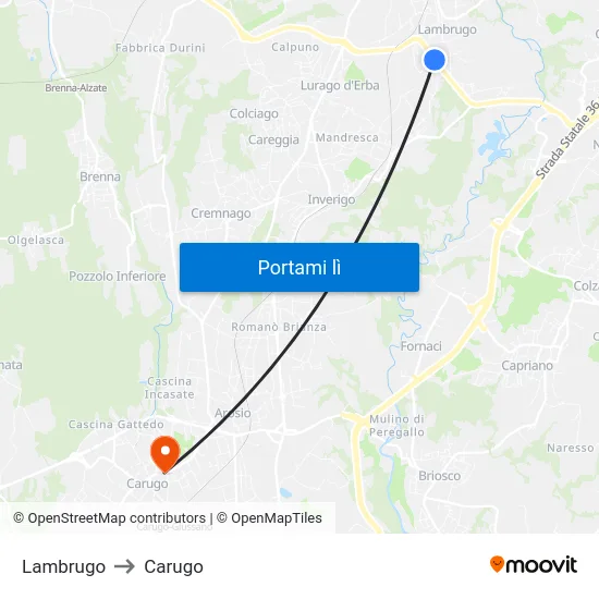 Lambrugo to Carugo map