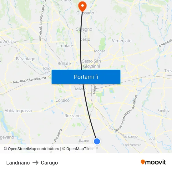Landriano to Carugo map