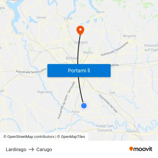 Lardirago to Carugo map