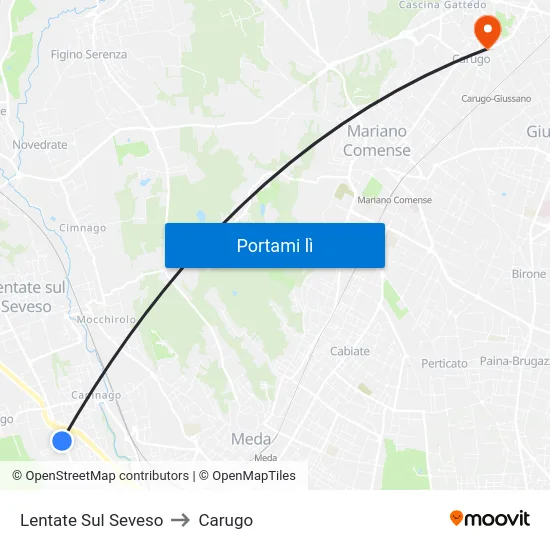 Lentate Sul Seveso to Carugo map