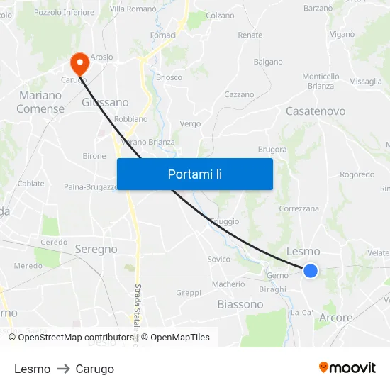 Lesmo to Carugo map