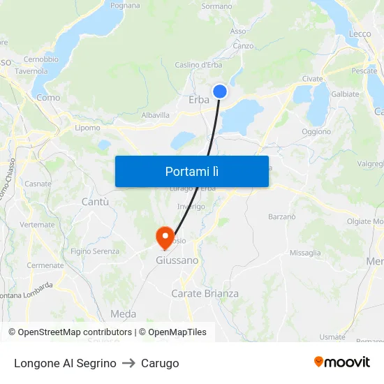 Longone Al Segrino to Carugo map