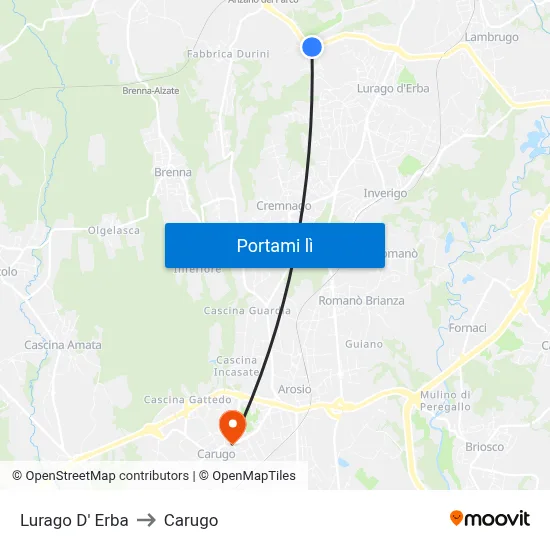 Lurago D' Erba to Carugo map