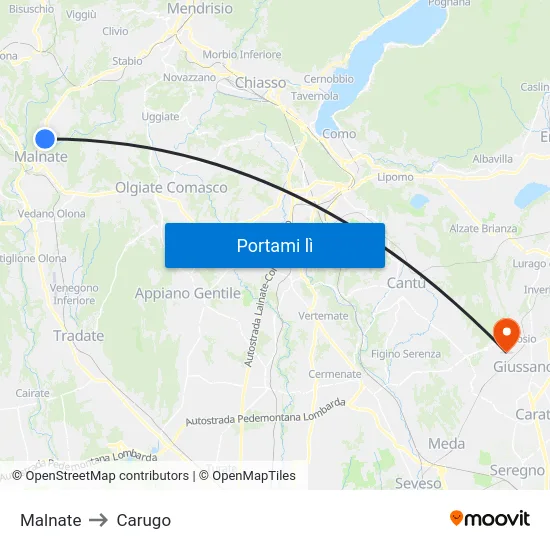 Malnate to Carugo map