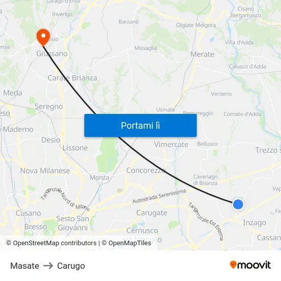Masate to Carugo map