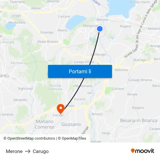 Merone to Carugo map