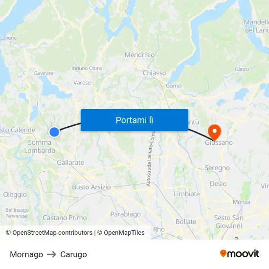 Mornago to Carugo map