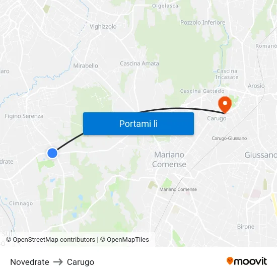 Novedrate to Carugo map