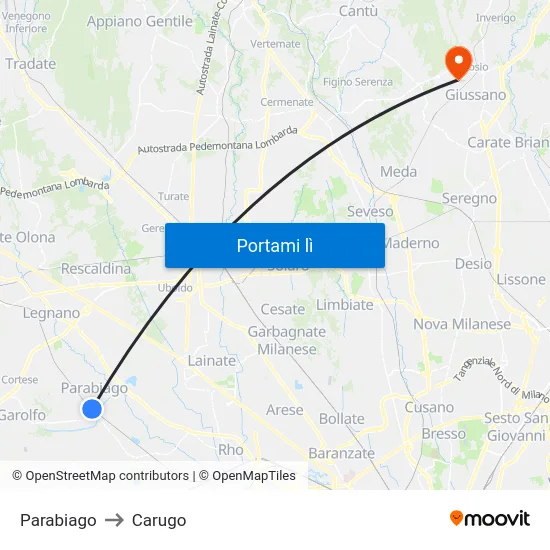 Parabiago to Carugo map
