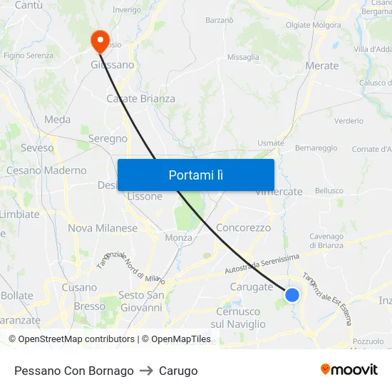 Pessano Con Bornago to Carugo map