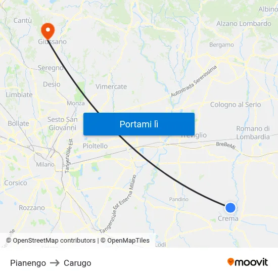 Pianengo to Carugo map