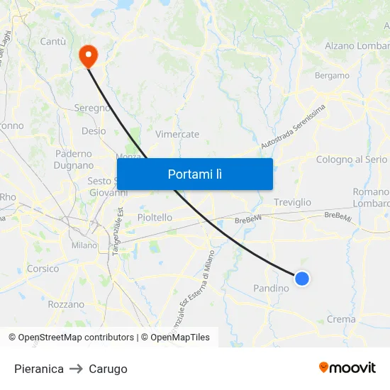 Pieranica to Carugo map