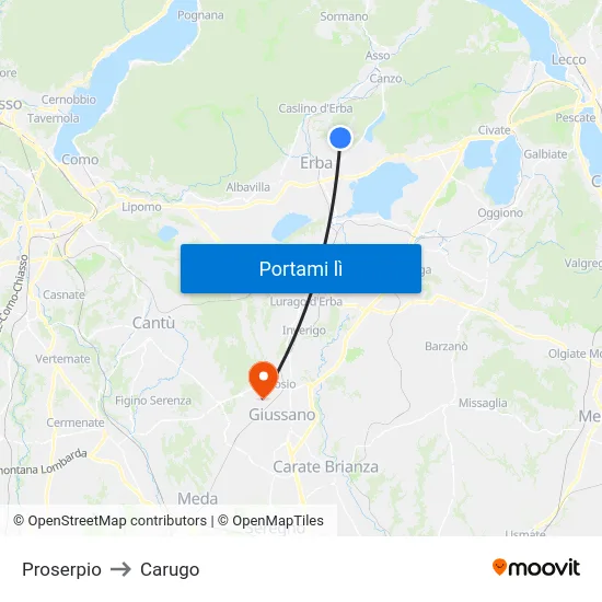 Proserpio to Carugo map
