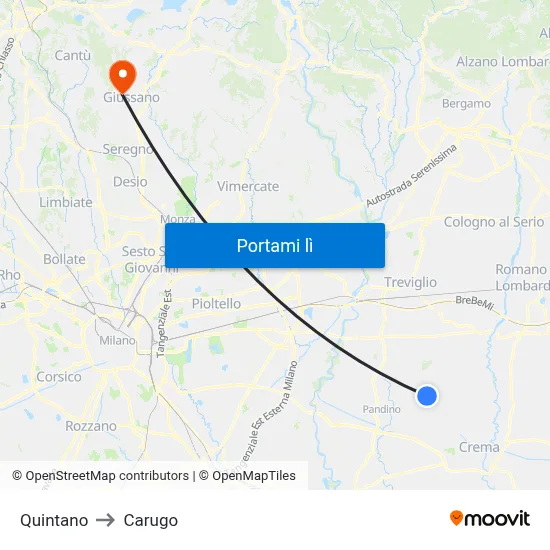 Quintano to Carugo map