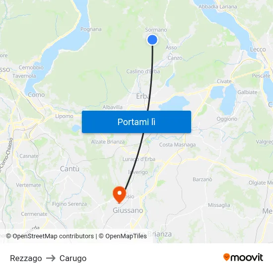 Rezzago to Carugo map