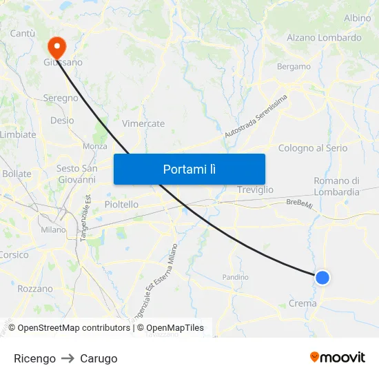 Ricengo to Carugo map