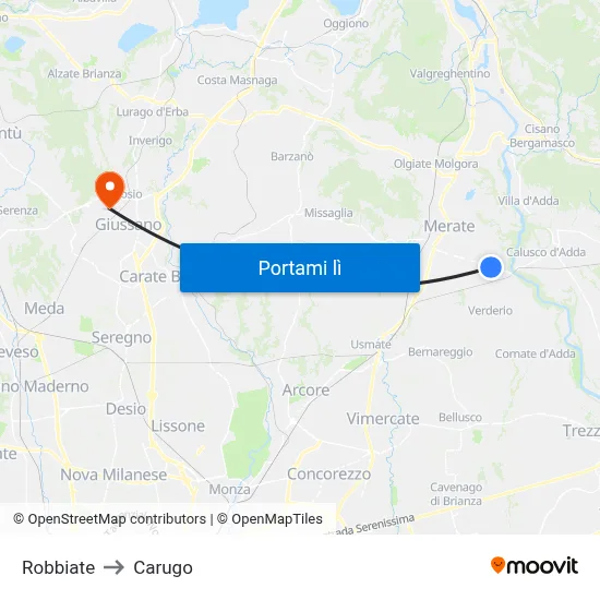 Robbiate to Carugo map