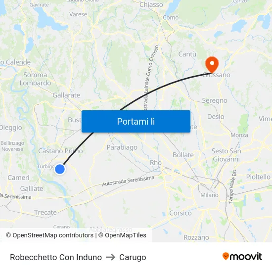 Robecchetto Con Induno to Carugo map