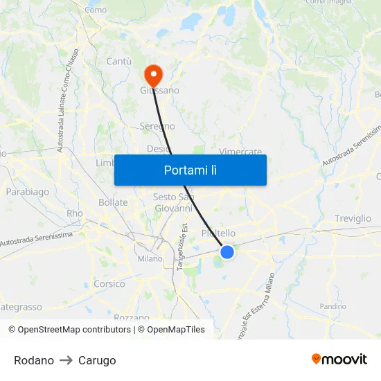 Rodano to Carugo map