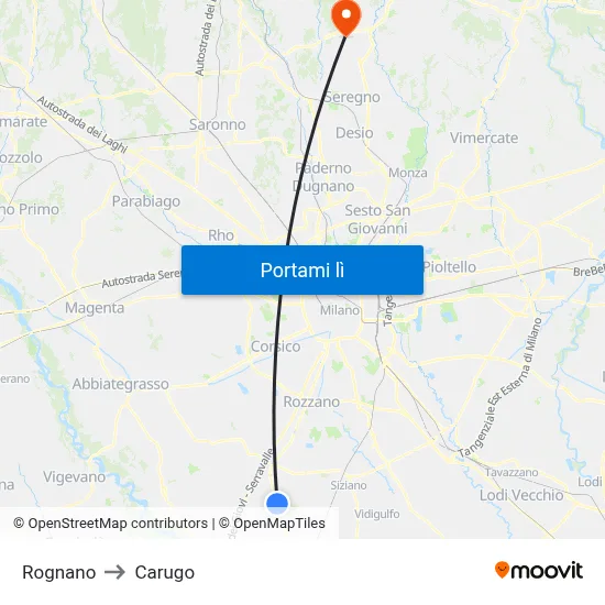 Rognano to Carugo map