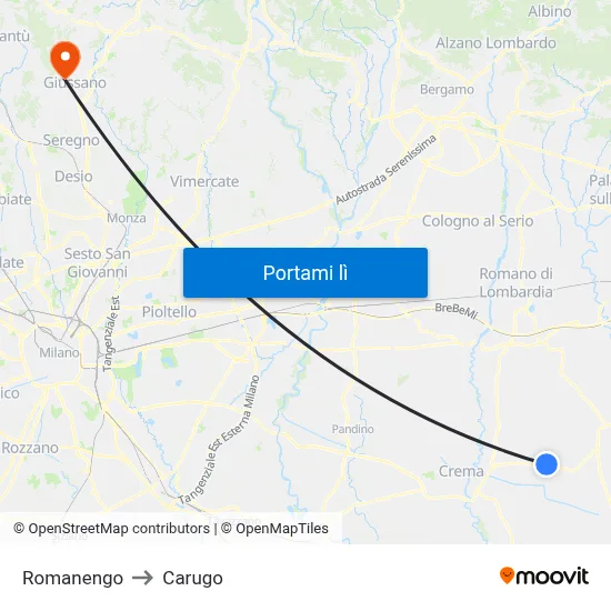 Romanengo to Carugo map