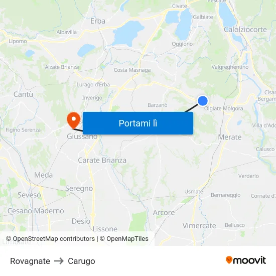 Rovagnate to Carugo map