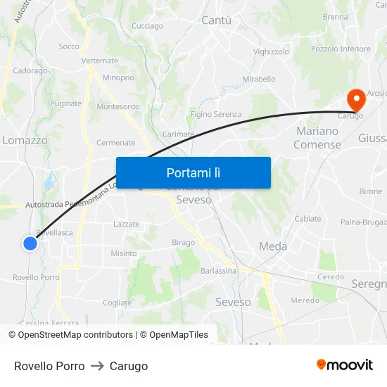Rovello Porro to Carugo map