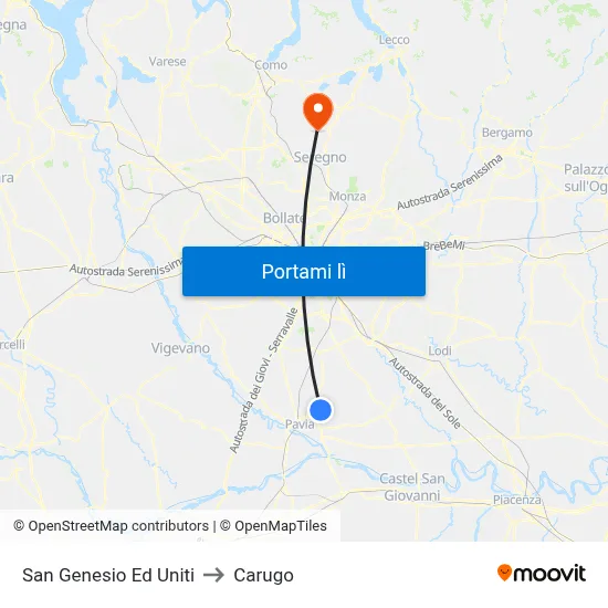 San Genesio Ed Uniti to Carugo map