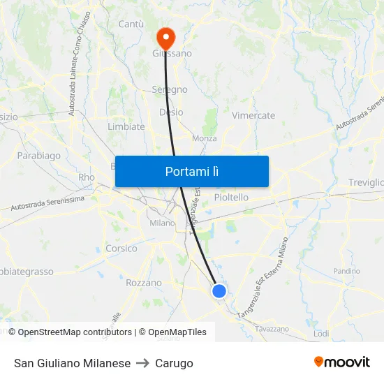 San Giuliano Milanese to Carugo map