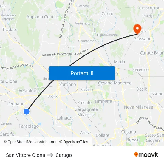 San Vittore Olona to Carugo map