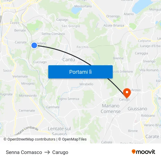 Senna Comasco to Carugo map