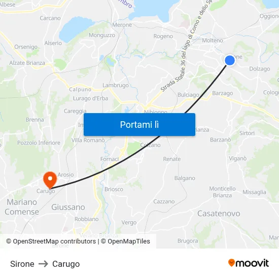 Sirone to Carugo map