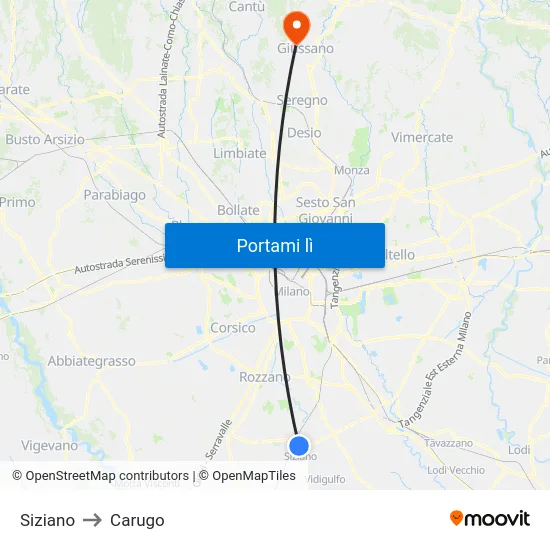 Siziano to Carugo map