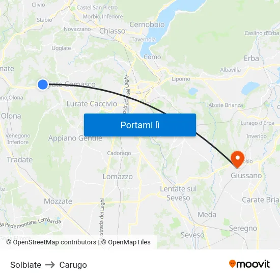 Solbiate to Carugo map