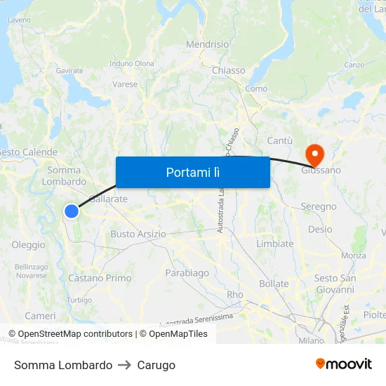 Somma Lombardo to Carugo map