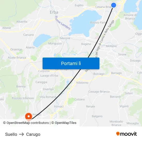 Suello to Carugo map