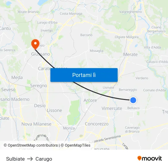 Sulbiate to Carugo map