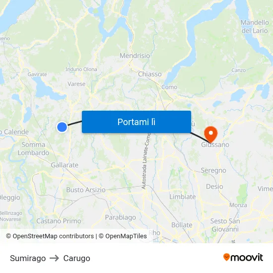 Sumirago to Carugo map