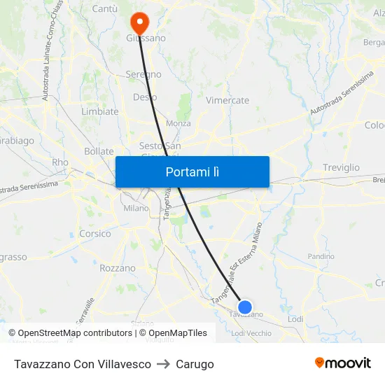 Tavazzano Con Villavesco to Carugo map