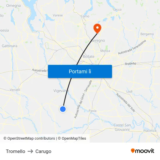 Tromello to Carugo map
