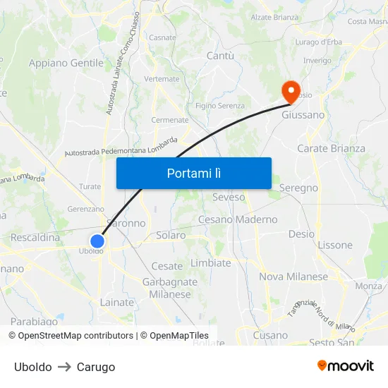 Uboldo to Carugo map
